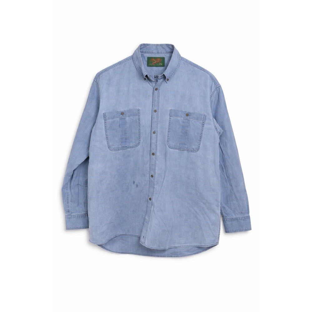 Rooster Shirt Mens 17 34/35 Blue Button Down Western Cotton Vintage